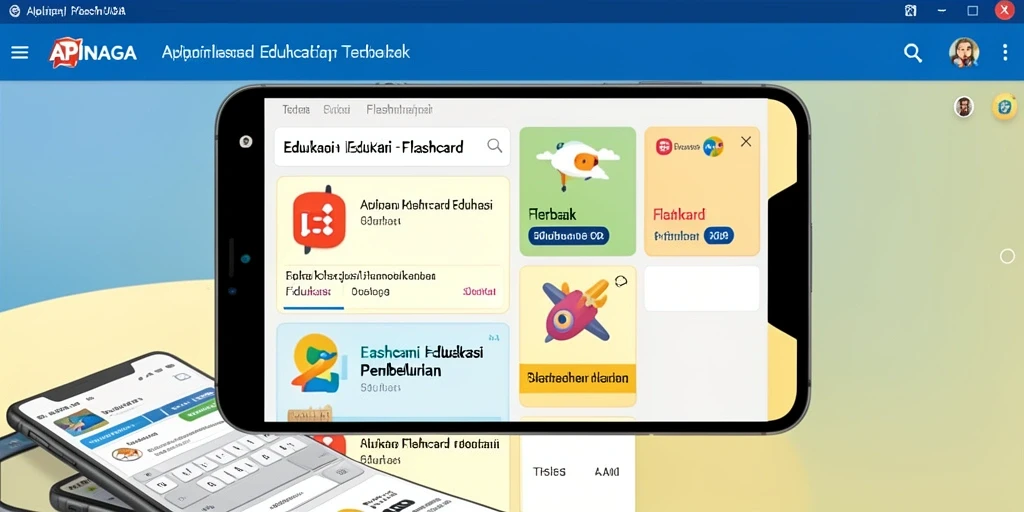 Screenshot utama APINAGA menampilkan antarmuka flashcard yang interaktif.