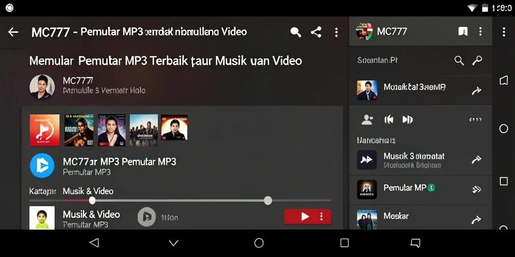Tampilan antarmuka MC777 saat memutar lagu MP3.