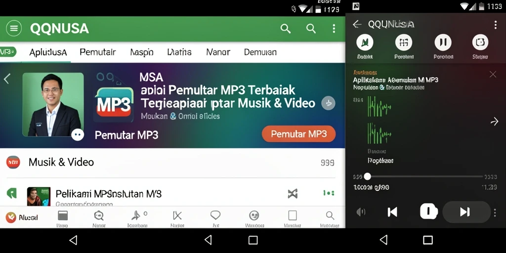 Tampilan antarmuka pemutar MP3 QQNUSA yang modern dan menarik.